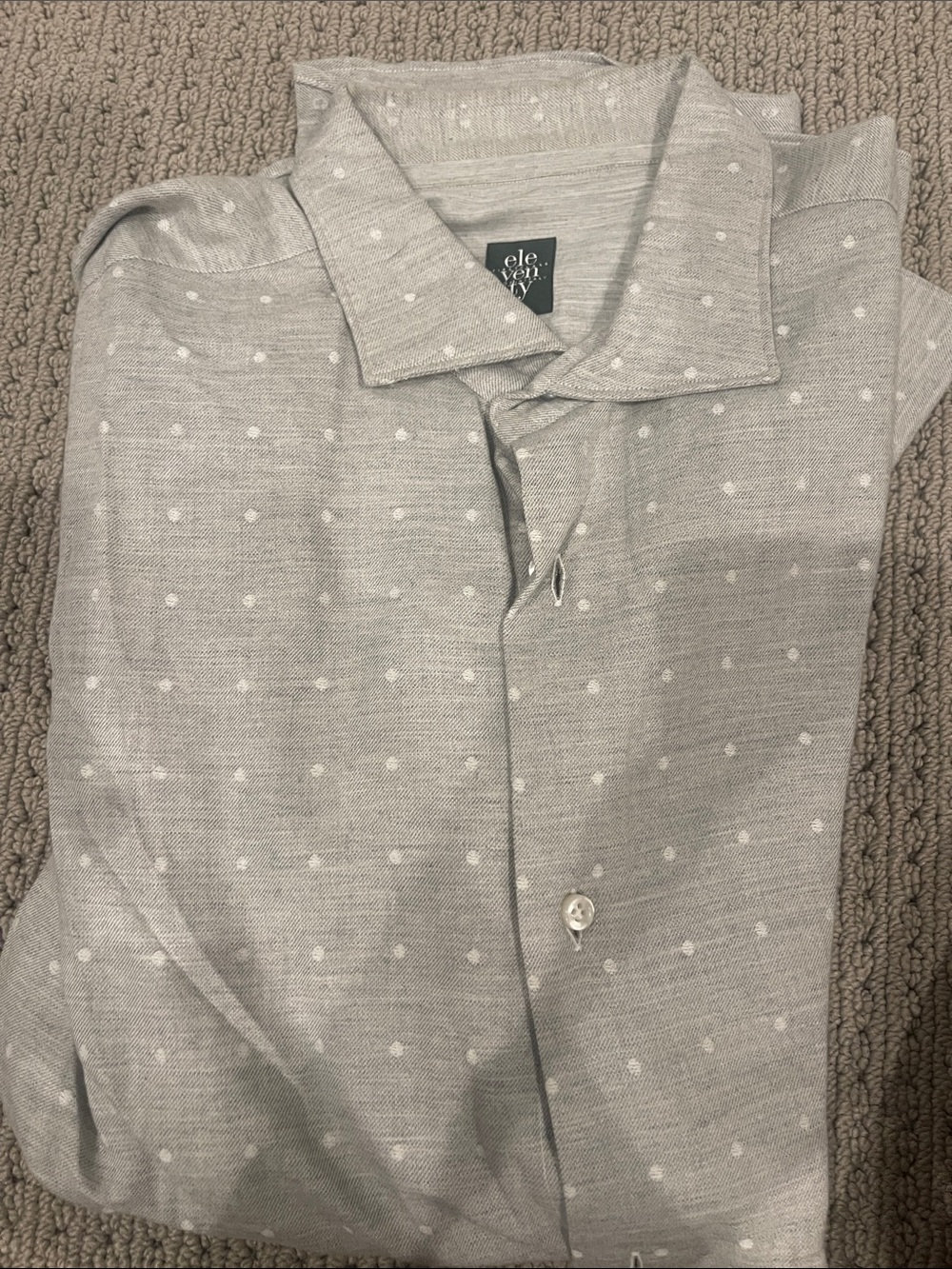 Eleventy Light Gray Button-Down with White Dot Pattern